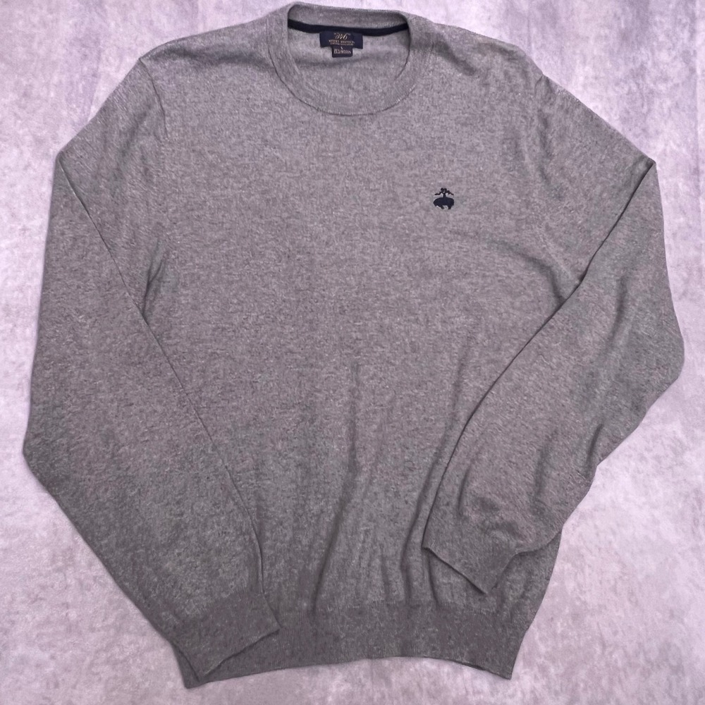 Brooks Brothers 346 Sweater Mens Large Grey Excellent Cotton Cashmere Crewneck